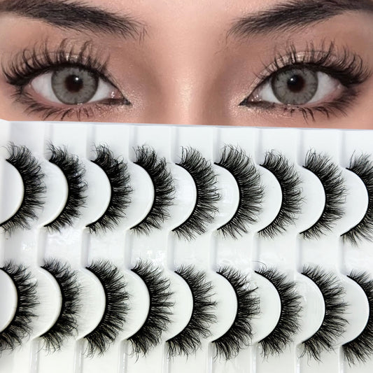 10Pairs 5D Faux Mink Hair False Eyelashes Natural Messy Eyelash Crisscross Wispy Fluffy Lashes Extension Fake Lashes