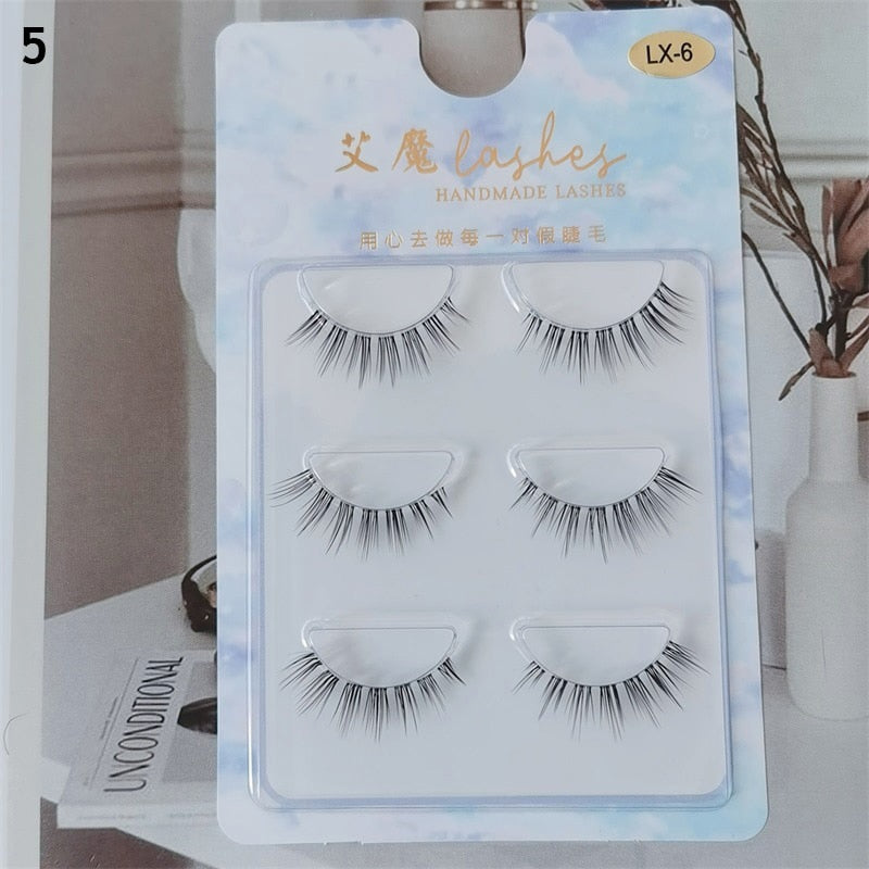 3 Pairs Mink Eyelashes Little Devil False Lash Extension Natural Fairy Wispy Lash Cross Curling Fairy False Eyelashes