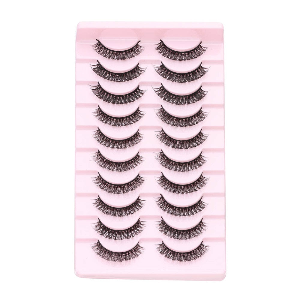 10 Pairs 6D Faux Mink Russian Strip Lashes D Curl Lash Extension 15-25mm Natural Soft Fluffy Eyelashes Reusable