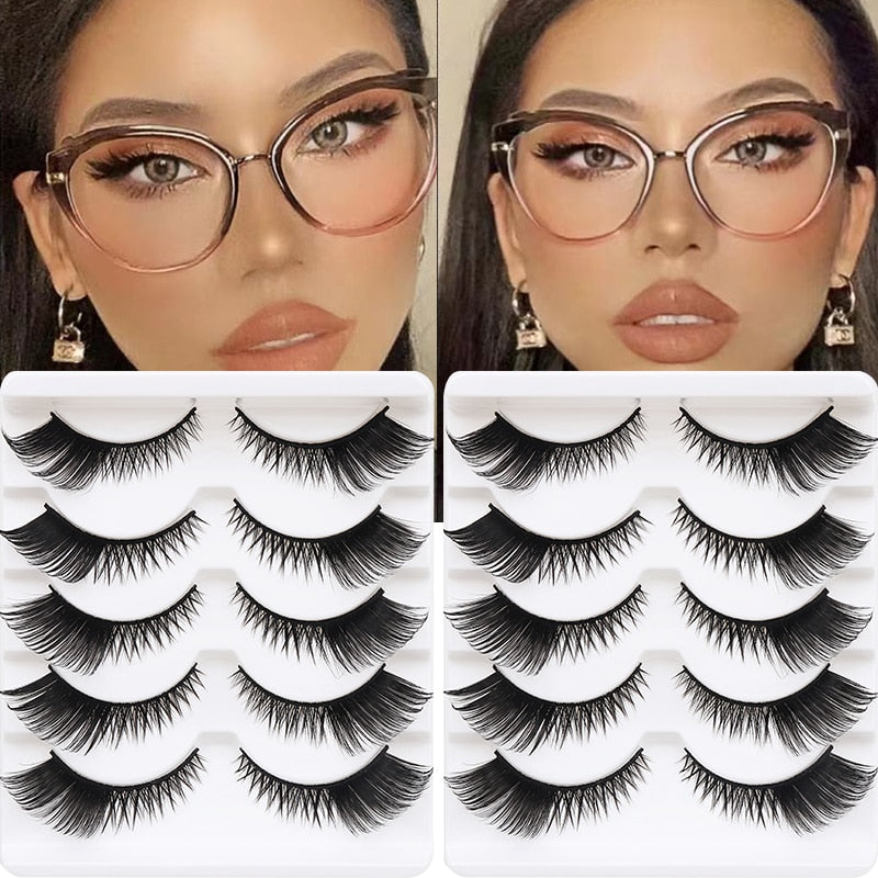 5/7/10Pairs Cat Eye Lash False Eyelashes Natural Faux Mink Eyelashes