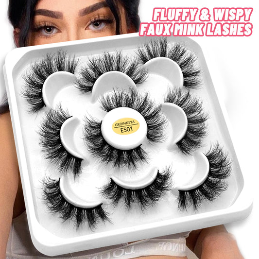 2/5 Pairs Faux Mink False Eyelashes Fluffy Lashe Dramatic Volume Lashes Natural Long Eyelashes