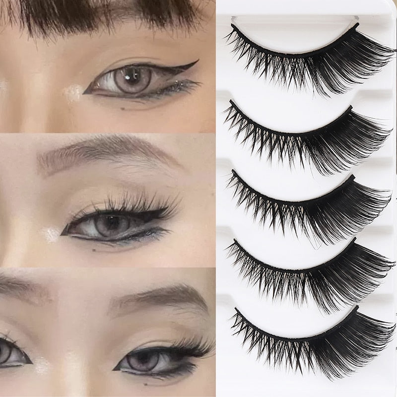 5/7/10Pairs Cat Eye Lash False Eyelashes Natural Faux Mink Eyelashes