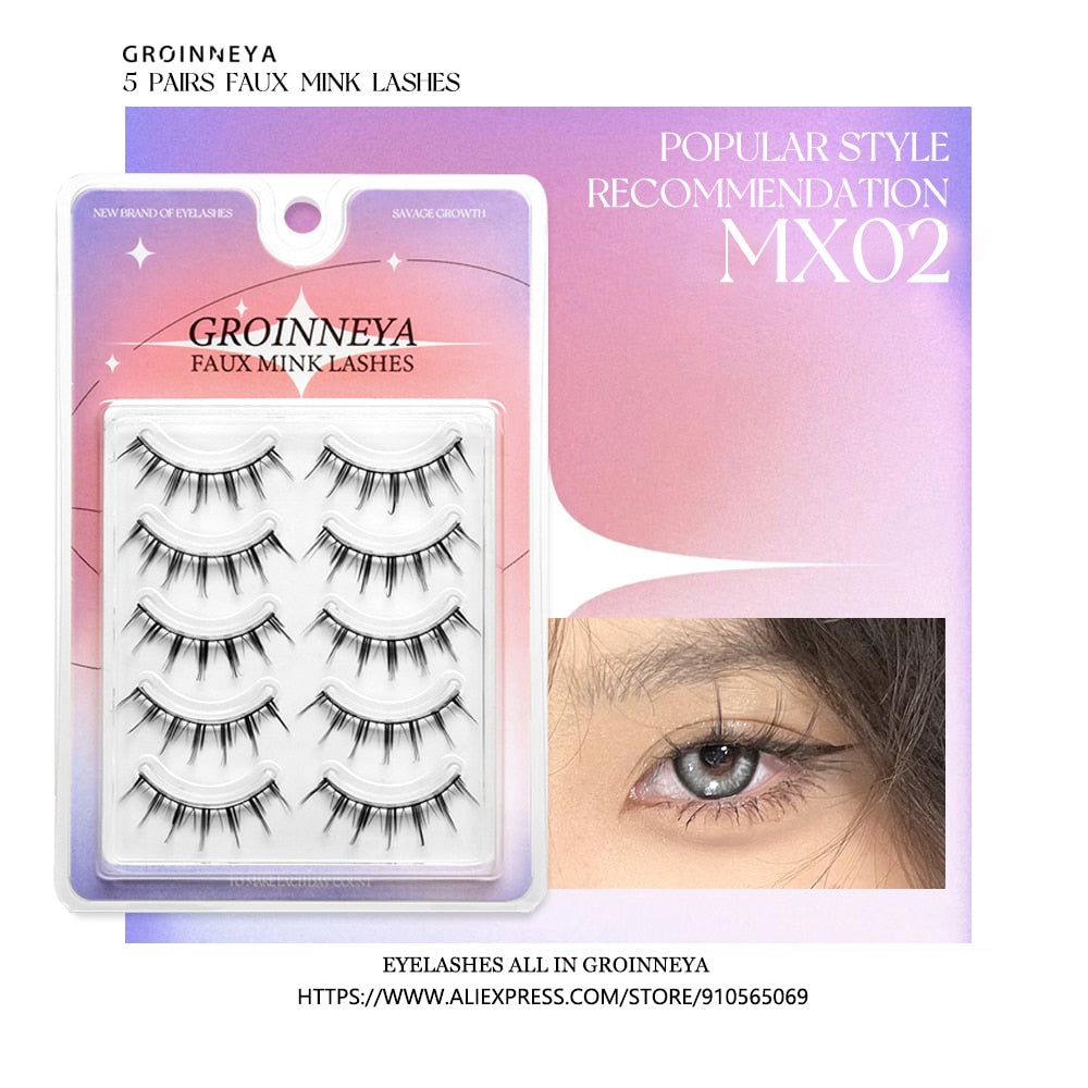 Manga Lashes 5 pairs Natural False Eyelashes Individual Clusters Wispy Mink Eye Lashes cosplay