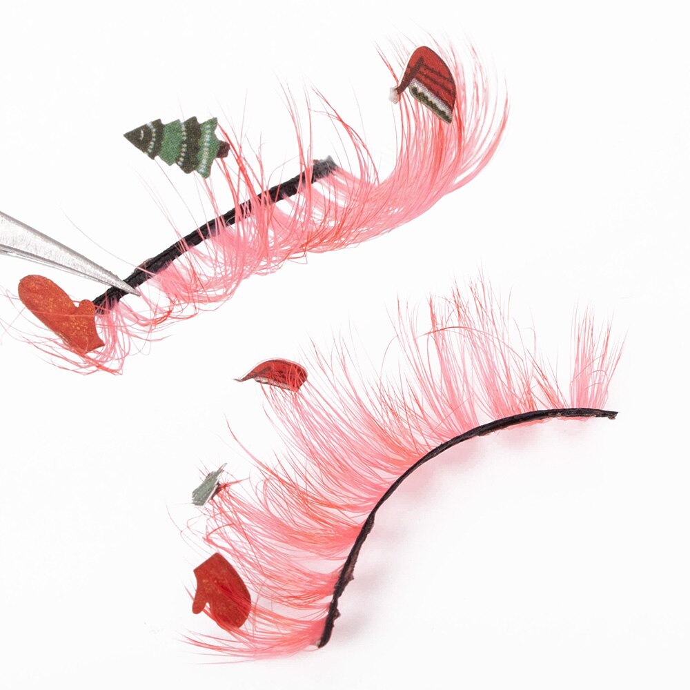 Faux Mink Lashes with Christmas Cartoon 3D False Eyelashes Christmas Party Makeup 25MM Eyelash Charming Colored Glitter