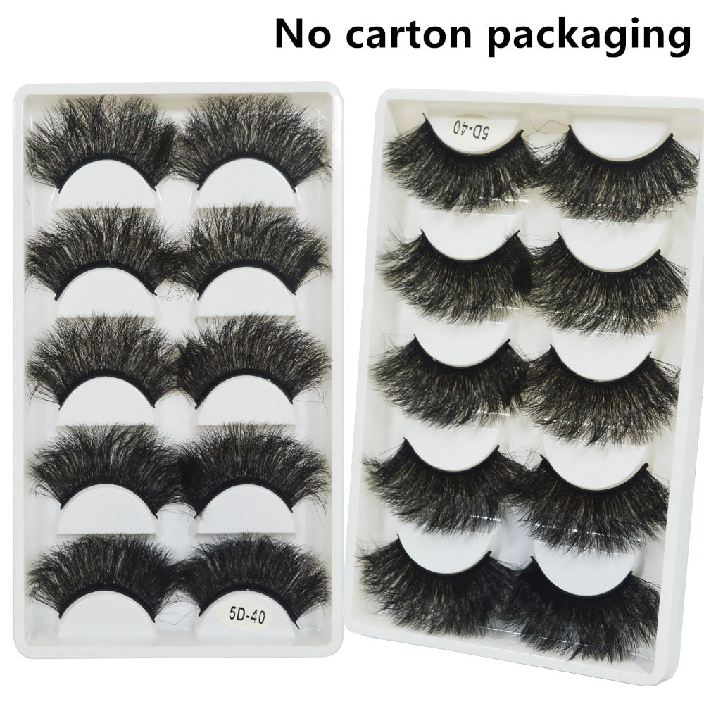 5 Pairs Mink Hair Lashes 25mm 5D Fluffy Soft Fals Eyelashes Natural Long Thick Eyelash extension Reusable Fake Lash