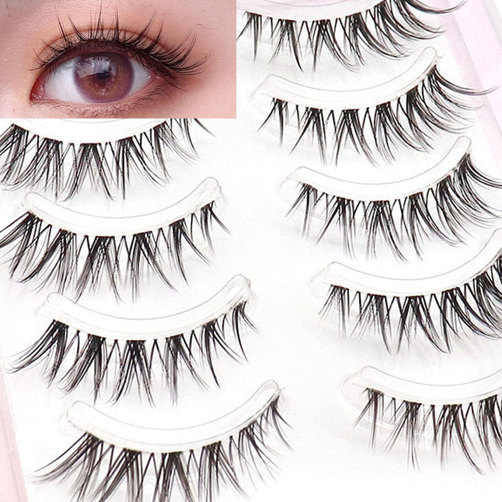 5 Pairs 3D Light V-Shaped Little Devil False Eyelashes Natural Thick Thin Transparent Stem Manga Grafted Lashes