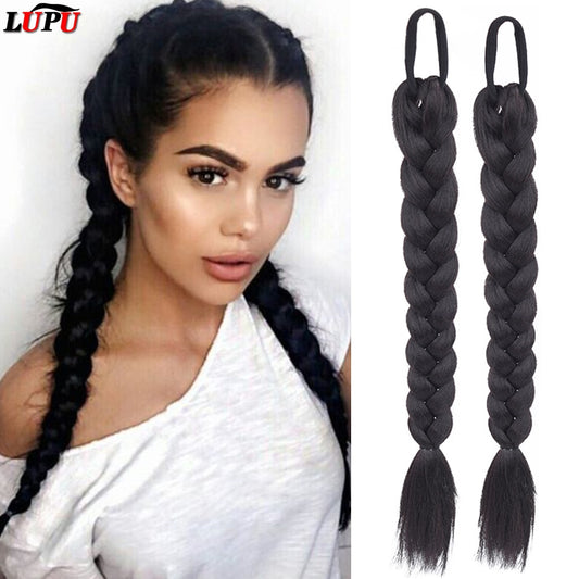Synthetic Braided Ponytails Hair Extensions For Women With Elastic Hair Band Hairpieces Natural Black Brown Fake Hair