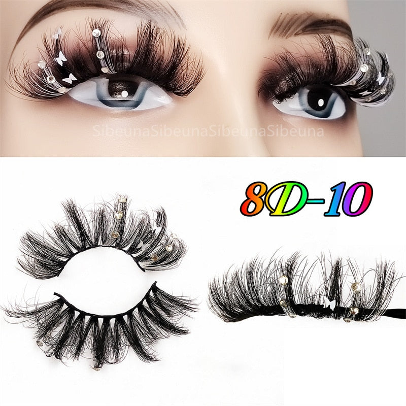 8D Diamond Glitter Lashes Faux Mink 25MM Fluffy Color Streaks Cosplay Eyelashes