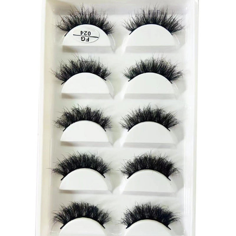 5 Pairs Handmade 3d mink lashes short False Eyelashes Dense Natural Long Messy Eye Lashes Reusable Stage False Eyelashes