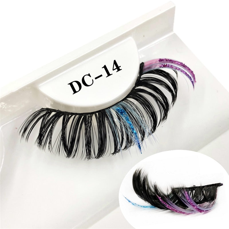 Shiny Red Blue Purple Pink Mix 3D Colored Eyelashes Ombre Vegan Strip D Curl Lashes Natural Dramatic Glitter Lashes