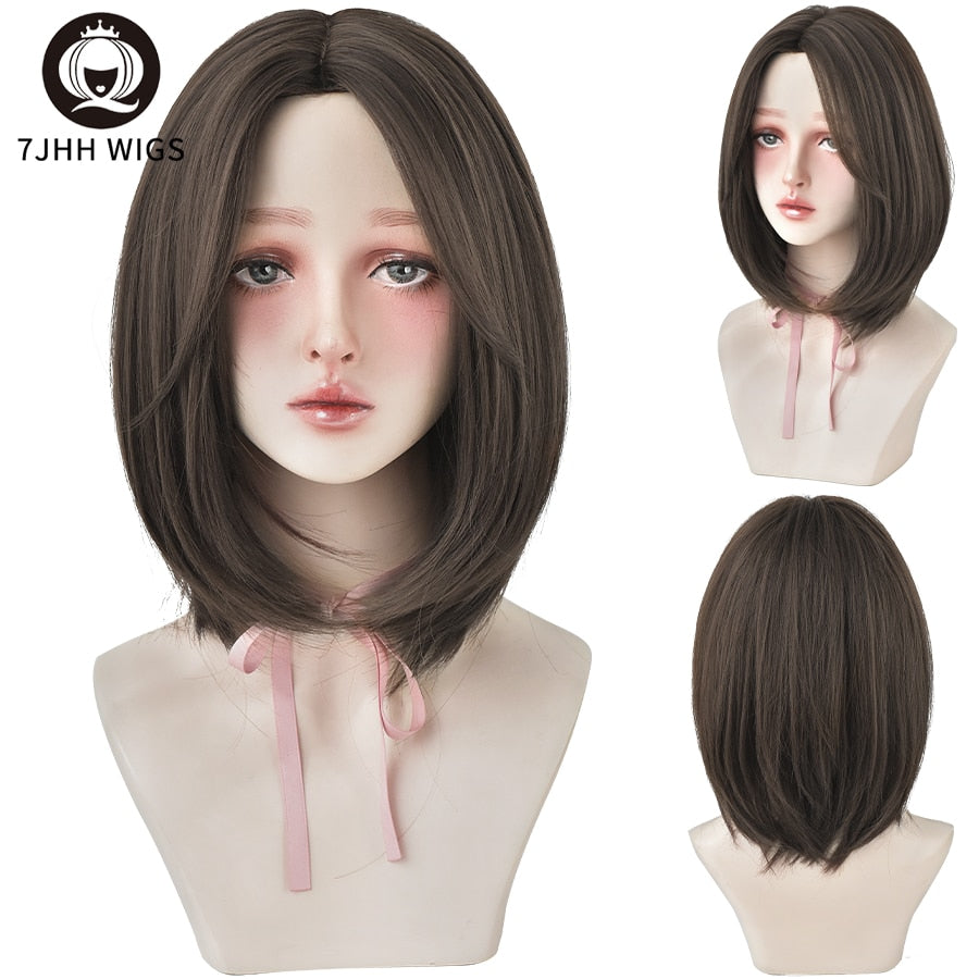WIGS Black Short Bob Wig for Girl Daily Wear Synthetic Wig Natural Supple Summer Heat resistant Wig With Bangs