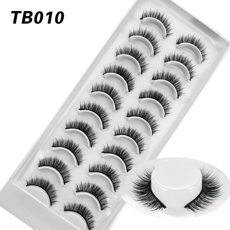 10 Pairs Natural 3d Faux Mink False Eyelashes Dense Curls Slim Short Lashes Cosplay Dramatic Eyelashes