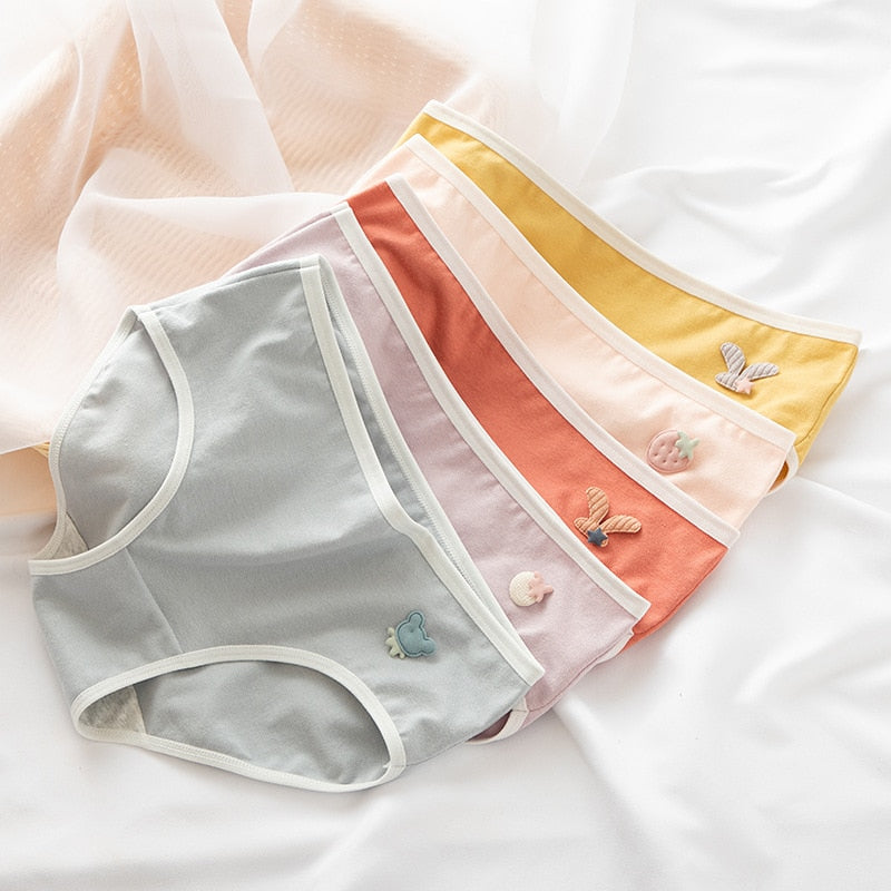 5Pcs/Set Cotton Underwear For Women Panties Cute Love Briefs Mid Waist Seamless Breathable Underpants Lingerie
