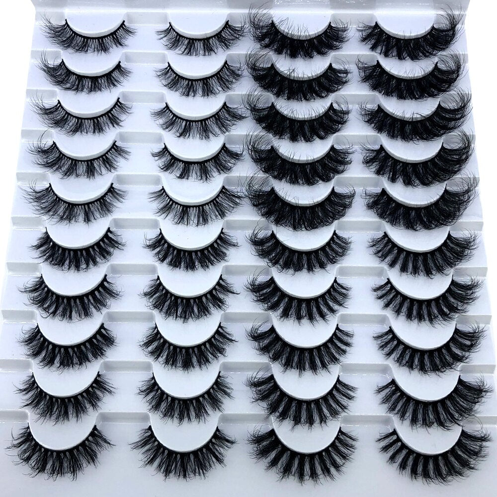 20 pairs long Natural Mink False Eyelashes Cross Dense Handmade Cotton Stalk Eye Lashes Mink Fake Eyelashes