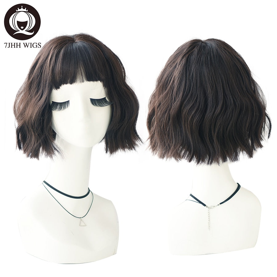 Blue Deep Wave Wig With Bangs Long Omber Brown Hair Layered Heat Resistant Cosplay Party Synthetic Wig