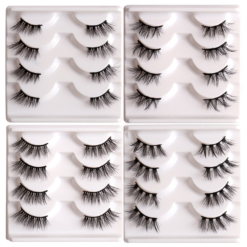 4Pairs Half Lashes 3D False Eyelash Half Mink Eyelash Messy Cross Short Natural Fake Eyelashes Winged Lashes