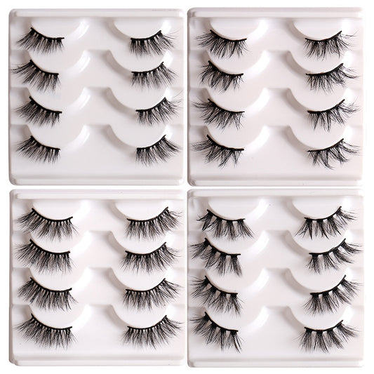 4Pairs Half Lashes 3D False Eyelash Half Mink Eyelash Messy Cross Short Natural Fake Eyelashes Winged Lashes
