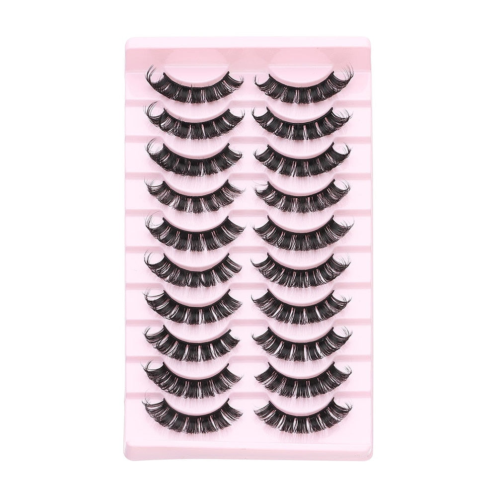 10 Pairs 6D Faux Mink Russian Strip Lashes D Curl Lash Extension 15-25mm Natural Soft Fluffy Eyelashes Reusable