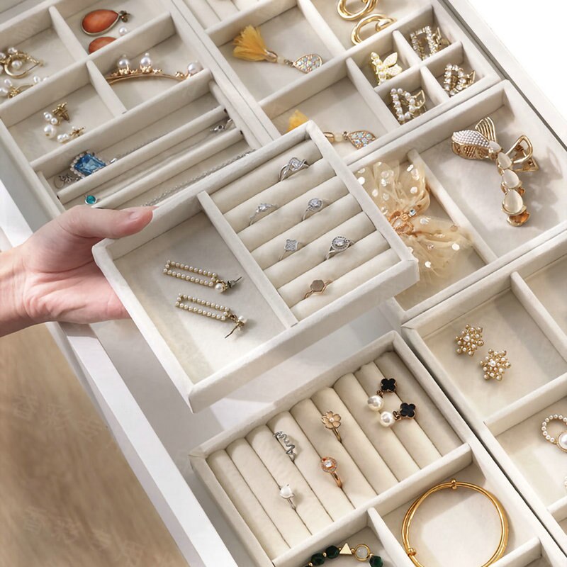 Flannelette Jewelry Display Stackable Exquisite Jewellery Holder Portable Ring Earrings Necklace Organizer Box Organizator