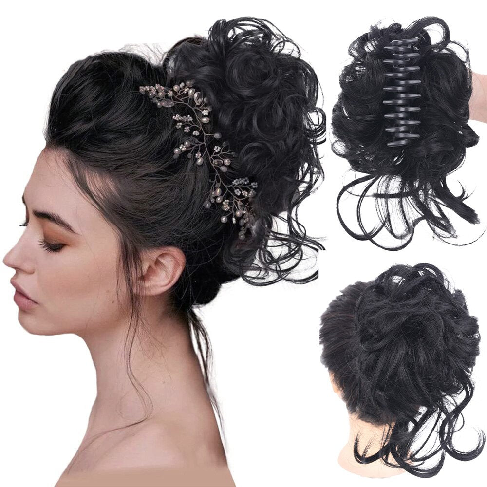 Synthetic Hair Bun Messy Scrunchies Hairpiece Accessories Claw Clip Chignon Curly Fake Hair Elastic Hair Band for Women