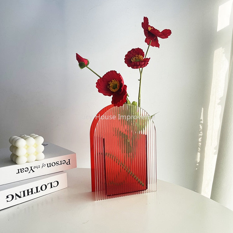 Rainbow Color Acrylic Vases Floral Container Decorative Home Office Decoration
