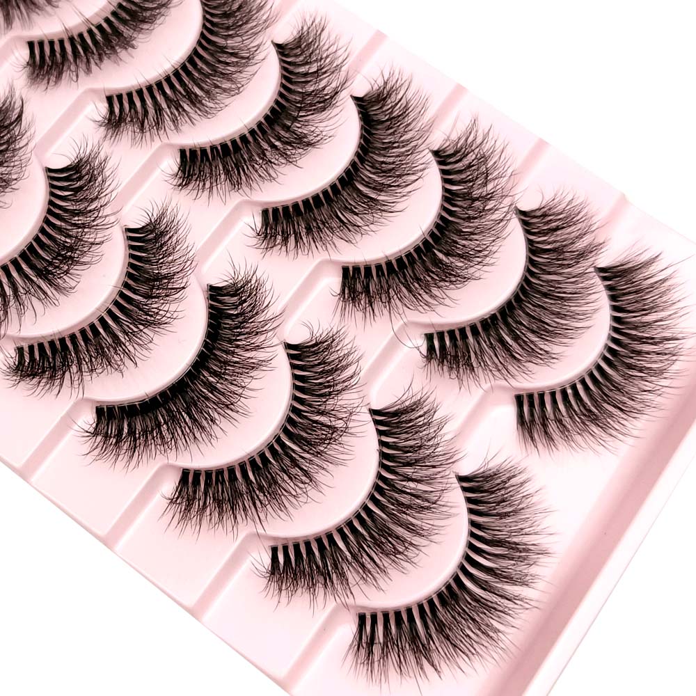10 Pairs3D Mink Invisible Lash Handmade Crisscross Eyelashes Clear Band Soft Strip Eyelash Natural Long Wispy False Lashes