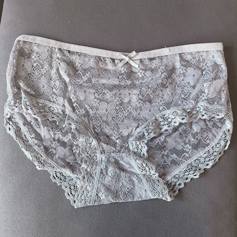 Women Panties Cotton Lace Sexy Girls Underwear Bow Perspective Underpants Breathable Briefs