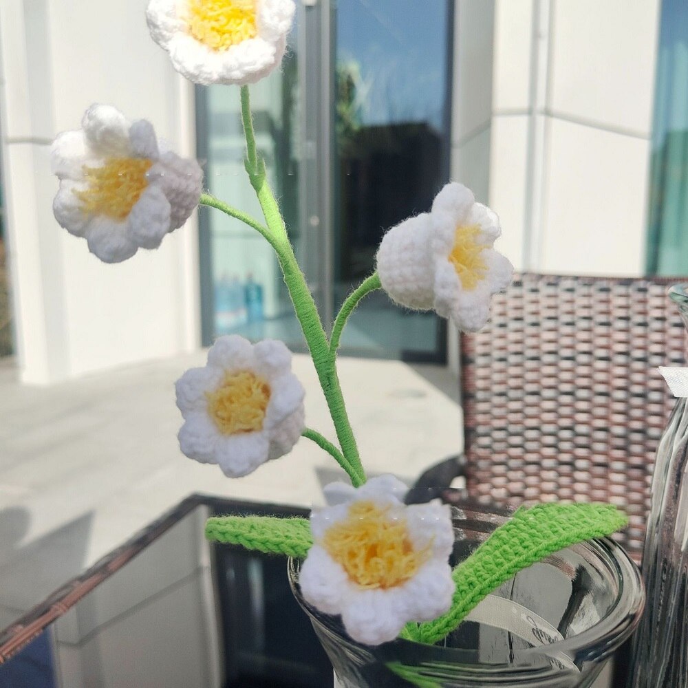 10pcs Hand-knitted Yarn Crochet Sunflower Bouquet Handmade Daisy Tulip Rose Decorative Home Creative Decorate
