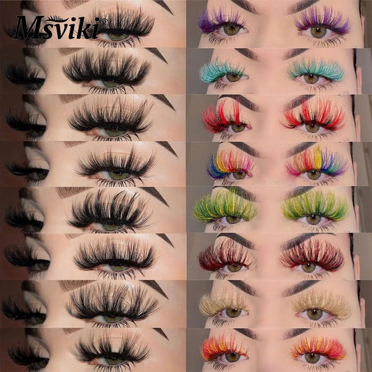 Fluffy 25MM Mink Eyelashes 5D Colored Lashes Color Thick False Eyelashes Box Package