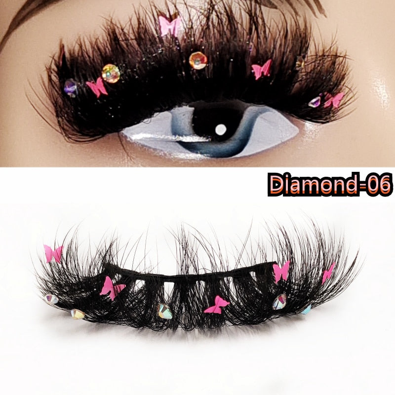 Natural/Long Glitter Shimmery Butterfly Eyelashes 25mm HandMade Full Strip Faux Mink Lashes With Butterflies