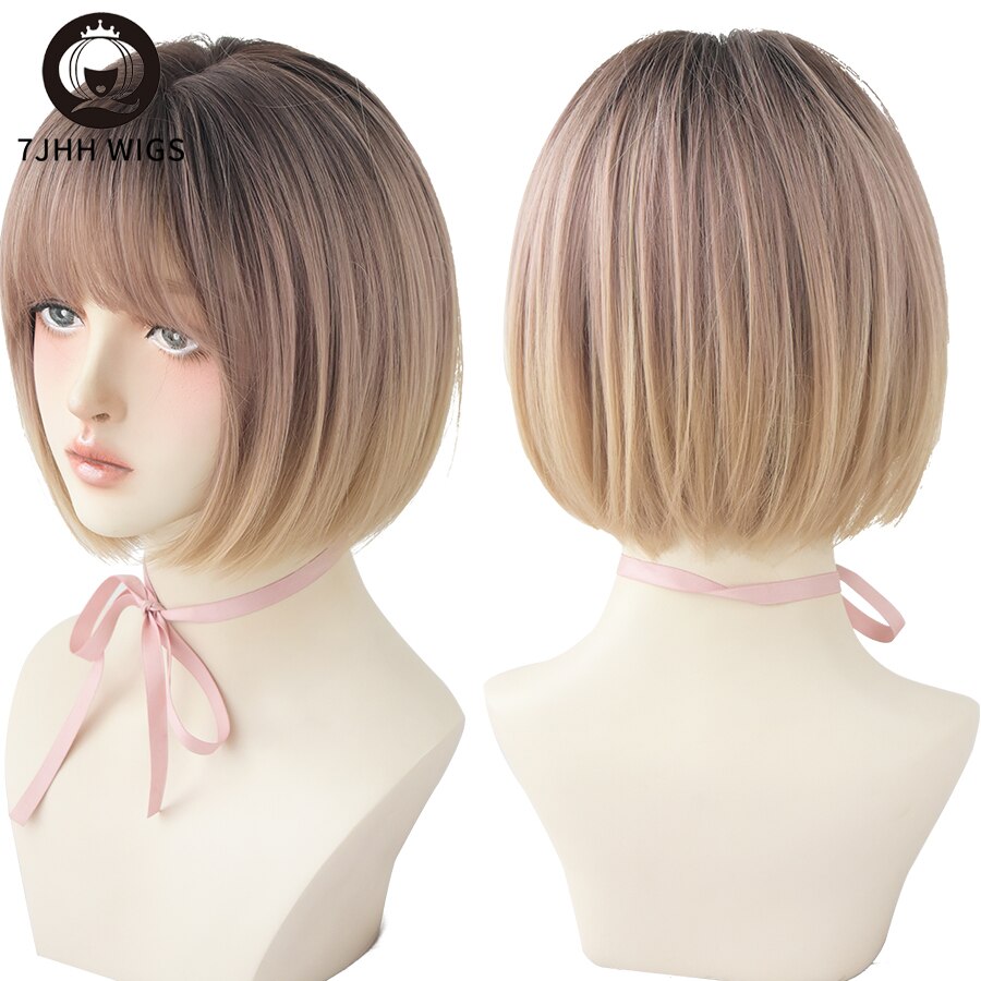 WIGS Black Short Bob Wig for Girl Daily Wear Synthetic Wig Natural Supple Summer Heat resistant Wig With Bangs