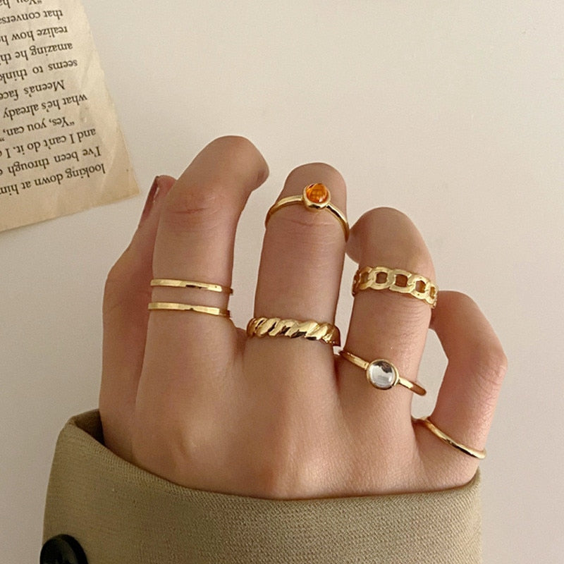 Vintage Bohemian Butterfly Gold Color Ring Sets Zircon Flower Leaf Open Rings for Women Simple Knuckle Accessories