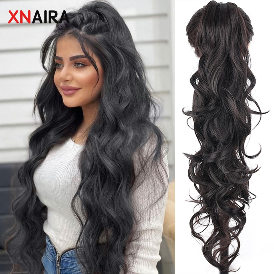 Synthetic Claw Clip Ponytail Extension Wavy Ponytail Long Straight Hair Ponytail Extension Clip Type Ladies Wig