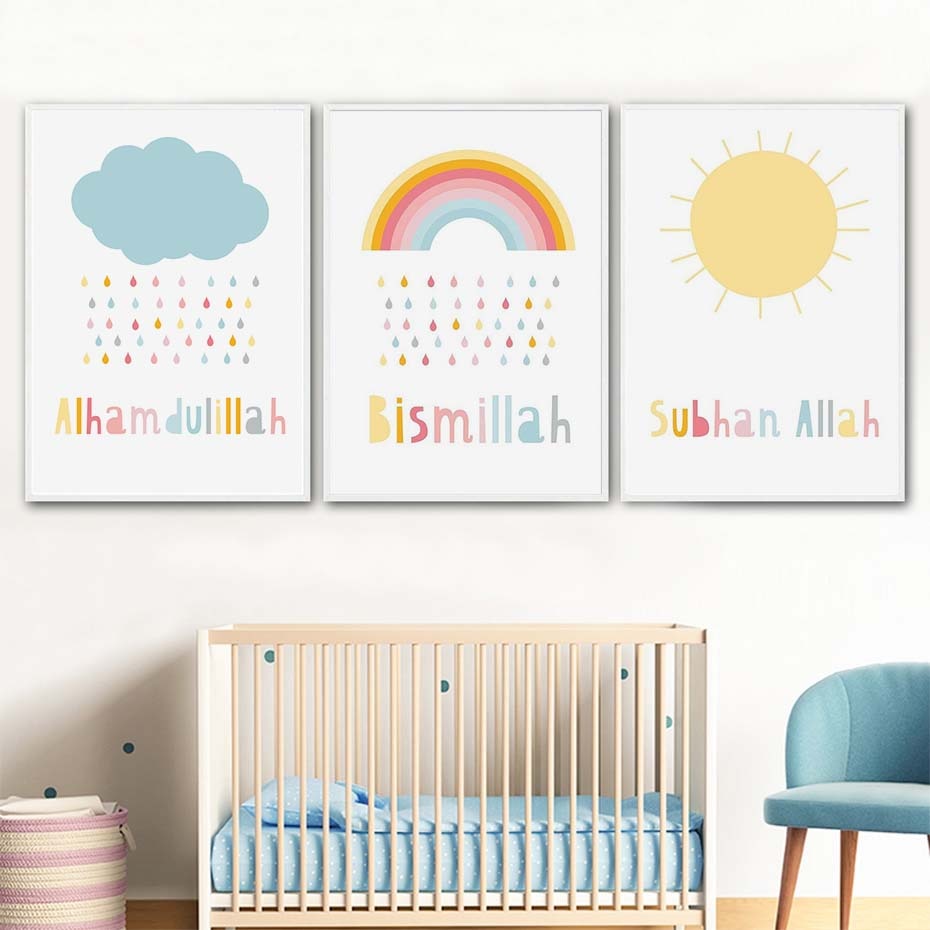 Pictures Rainbow Cloud Nursery Decor Canvas Painting Wall Art Poster and Print Kids Room Home Decor
