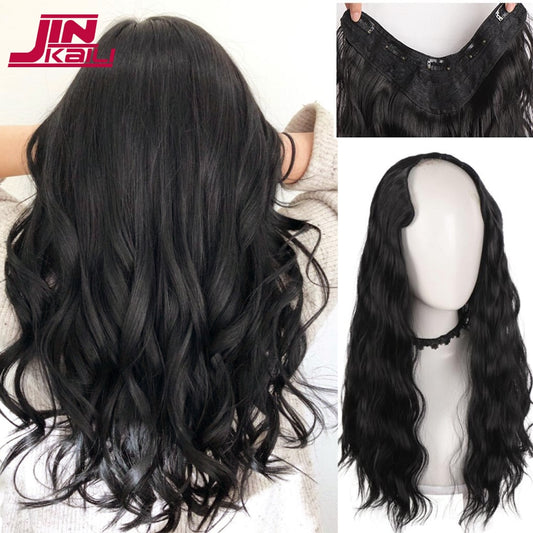 Synthetic Hair Extensions Long Wavy U-Shaped Half Wig for Women Female Natural Black Blonde Hairpiece
