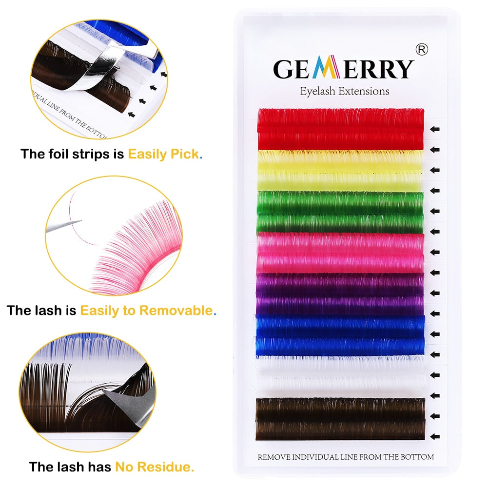 Colored Individual Eyelash Extension Green Red Pink Blue Faux Mink Rainbow Classic Eyelashes Natural Soft Colorful False Lashes