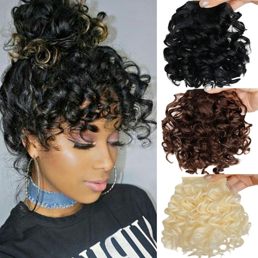 6inch Synthetic Afro Kinky Curly Fringe Bangs Extensions For Women Natural Black Hairpieces Heat Resistant Fiber Clip