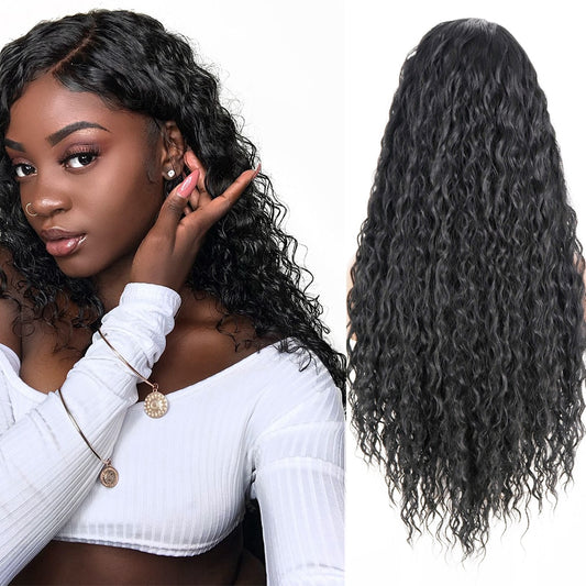 Synthetic Long Deep Wave Wigs Afro Kinky Curly Hair Wigs for Girl Heat Resistant Cosplaly Party Wigs