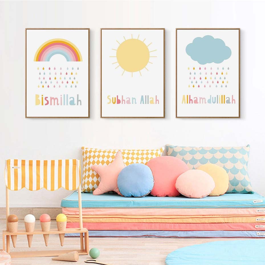 Pictures Rainbow Cloud Nursery Decor Canvas Painting Wall Art Poster and Print Kids Room Home Decor