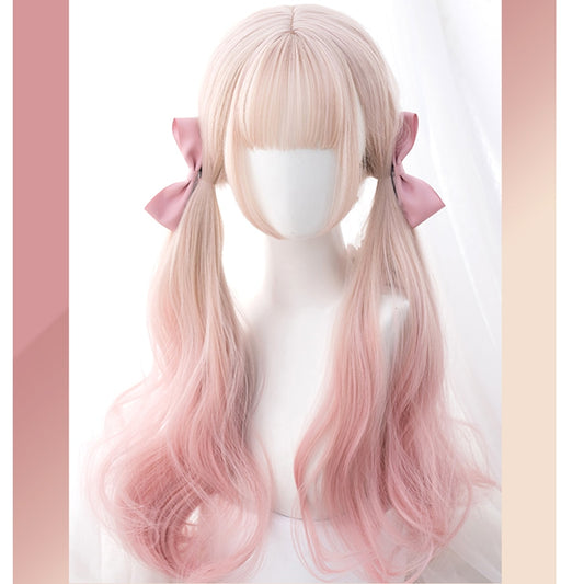 Synthetic Long Wavy Women Light Pink Gradient Mixed Color Lolita Cosplay Heat Resistant Party Wig